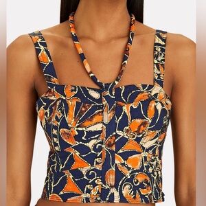 A.L.C. Women's Blue Luiza Printed Halter Neck Crop Top
